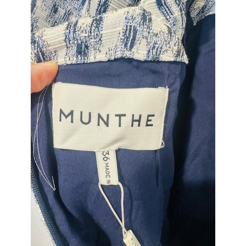 NWT MUNTHE Women's Blue White Chew Puff Sleeve Bubble Hemline Min Dress Size 36 - Picture 14 of 16